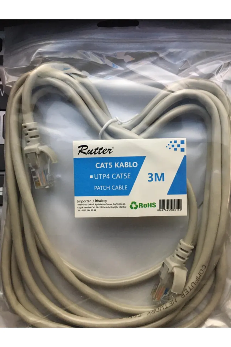 Rutter CAT 5 Kablo Rj45 Soketli 3 MT - İnternet & Modem Kablosu 3 Metre 2