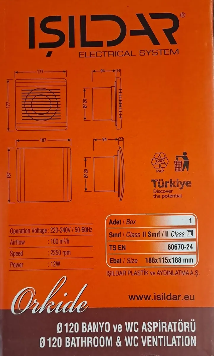 Işıldar (orkide ) Havalandırma FANI / Banyo VE Tuvalet Aspiratörü 120 LİK 3
