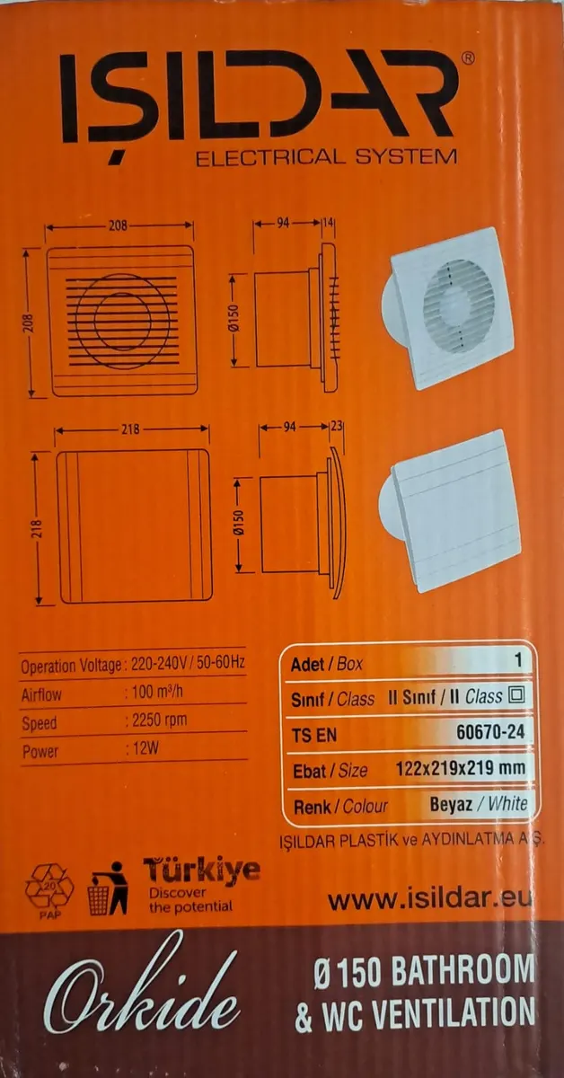 Işıldar (orkide Dekor ) Havalandırma FANI / Banyo VE Tuvalet Aspiratörü 150 LİK 5