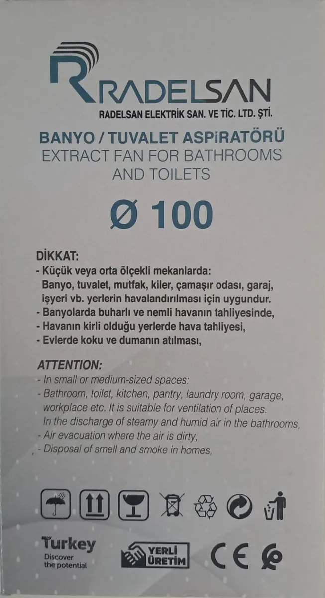 Radelsan Havalandırma FANI / Banyo VE Tuvalet Aspiratörü 100 LÜK 3