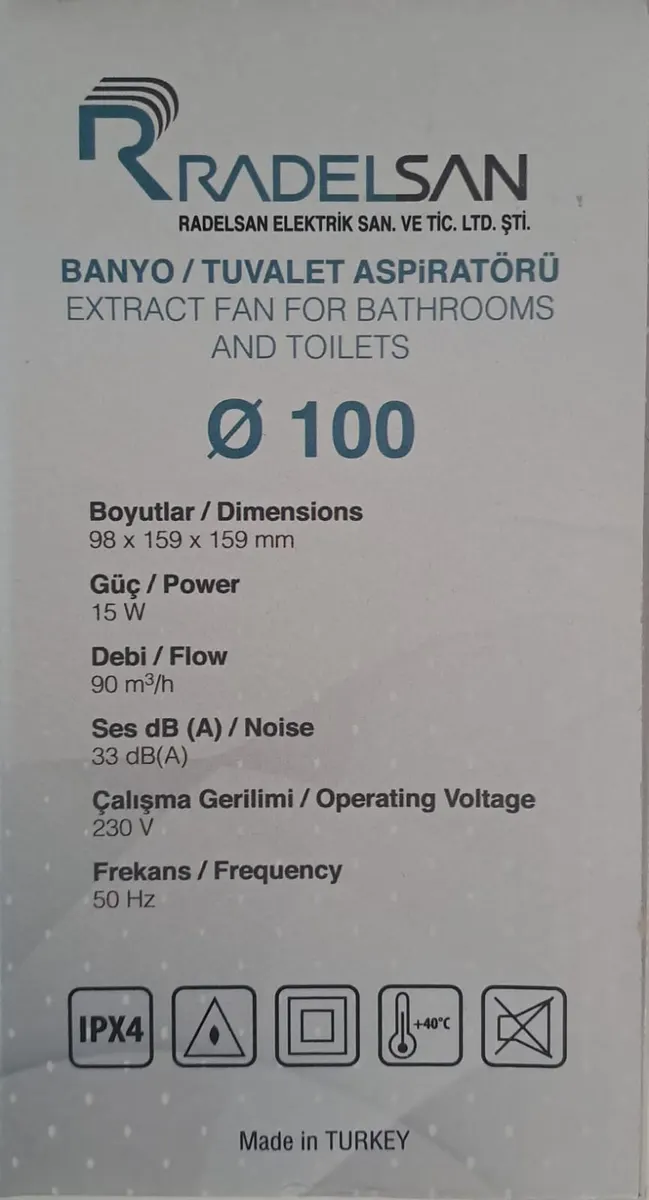 Radelsan Havalandırma FANI / Banyo VE Tuvalet Aspiratörü 100 LÜK 6