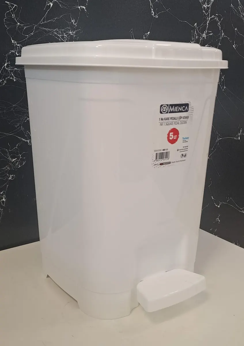 Merdem Pedallı ÇÖP Kovası KARE 1 NO 5 LT Beyaz ( Mrd-121 )