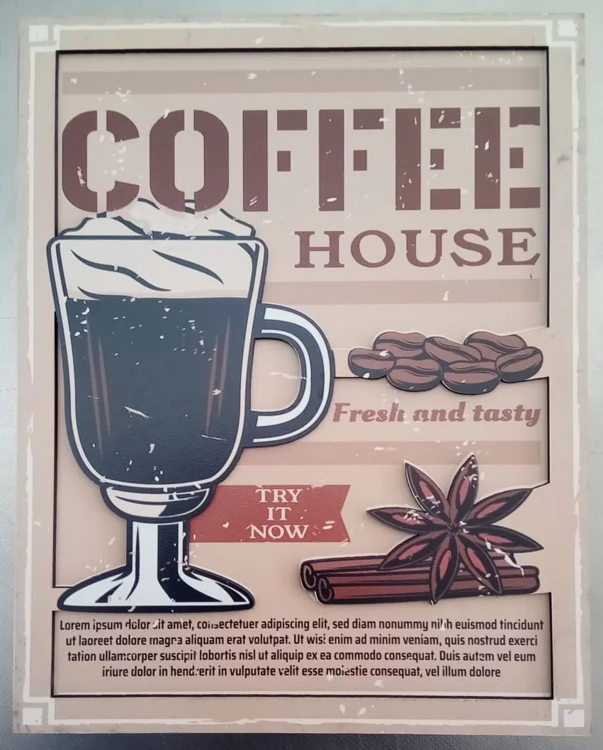 AHŞAP DUVAR SÜSÜ - COFFEE HOUSE - 20 x 25 cm
