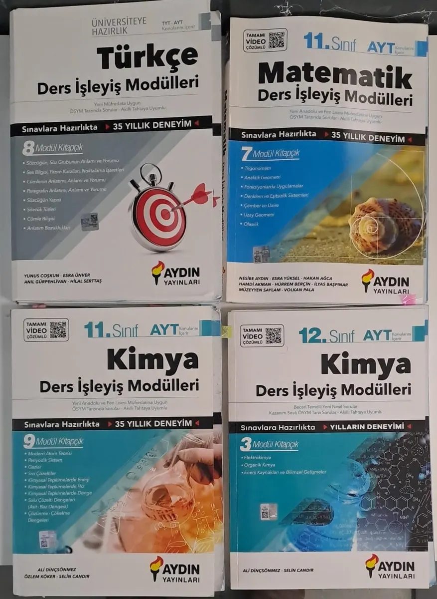 Aydın Yayınları TYT - AYT - 11. VE 12. Sınıf Kimya - Matematik VE Türkçe DERS İşleyiş Modülleri ( 2.EL )