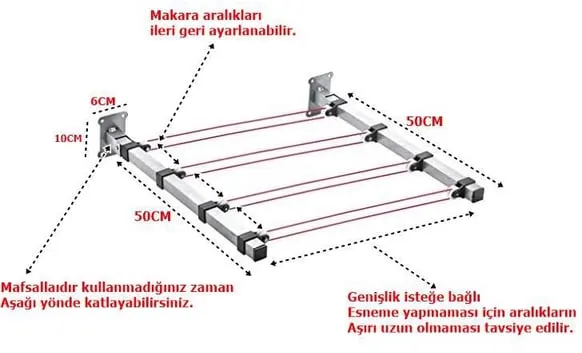 Perilla Duvara Monteli Metal Çamaşır Kurutmalığı Kırmalı Sm-0020 2