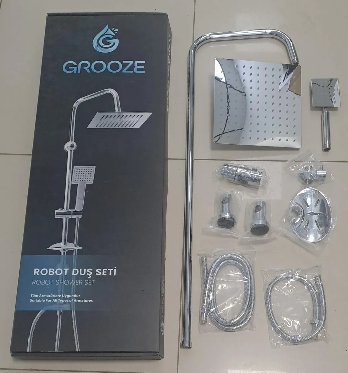 Grooze Robot DUŞ SETİ - FLAT DUŞ SETİ - VEGA - 304 KROM Metal TEPE VE EL DUŞU 2