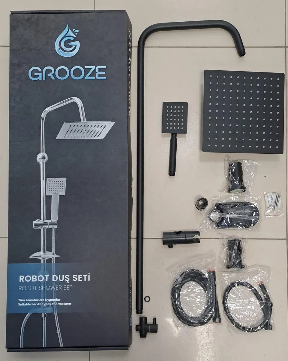 Grooze Robot DUŞ SETİ - FLAT DUŞ SETİ - NEXA - 304 MAT Siyah Metal TEPE VE EL DUŞU 2