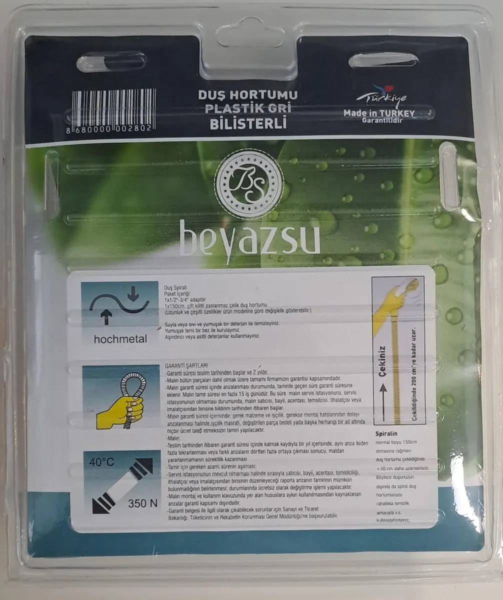 Beyazsu DUŞ Hortumu Plastik GRİ - Blister Ambalaj 3