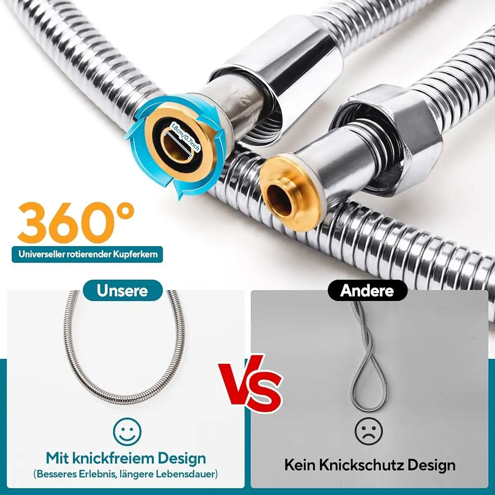 SPİRAL DUŞ HORTUMU 360 DERECE LÜX ÇELİK ÖRGÜLÜ METAL SOMUNLU 150 - 170cm 6
