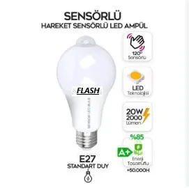 Flash Poınt E27 DUY Sensörlü LED Ampül 20 W 2000LM Beyaz IŞIK