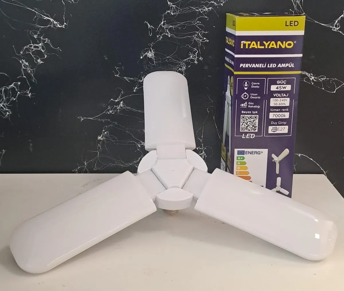 İtalyano Pervane 3 Kanat Katlanır LED Ampul 45 W 7000K Beyaz IŞIK E27 DUY 2