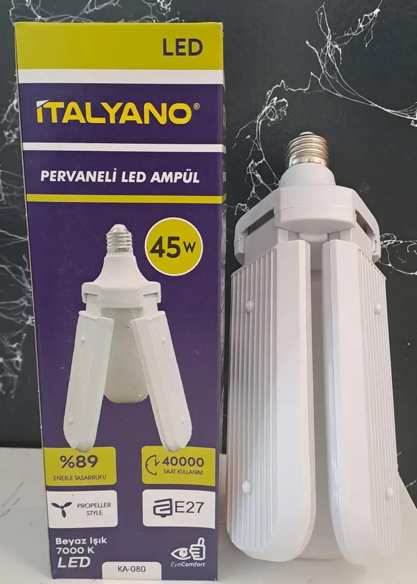 İtalyano Pervane 3 Kanat Katlanır LED Ampul 45 W 7000K Beyaz IŞIK E27 DUY 4