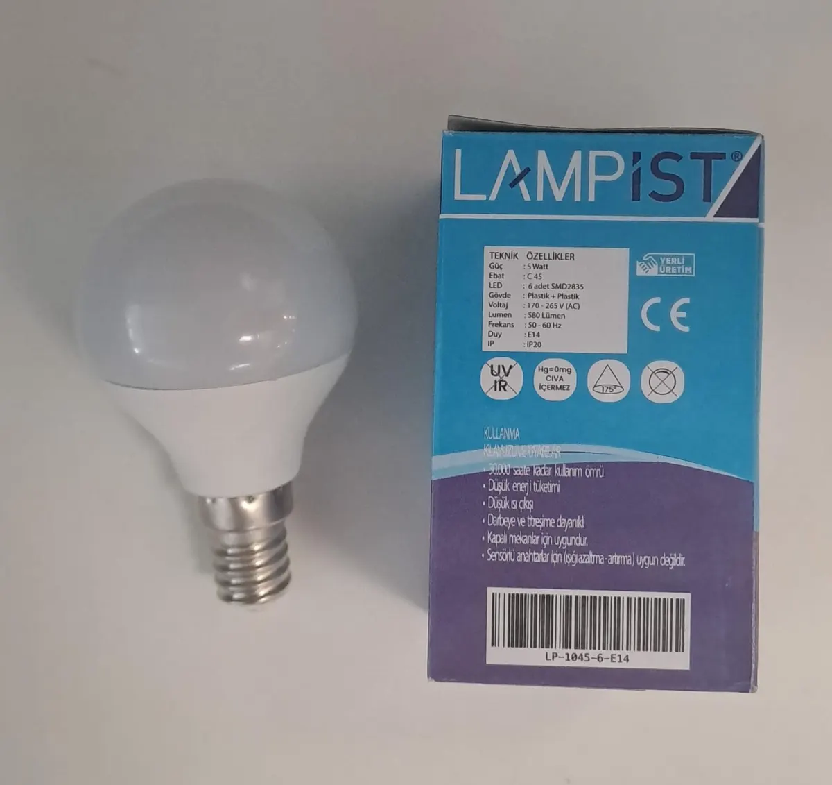 Lampist E14 DUY TOP LED Ampul 5W 580 LM Beyaz IŞIK 6500K G45 2