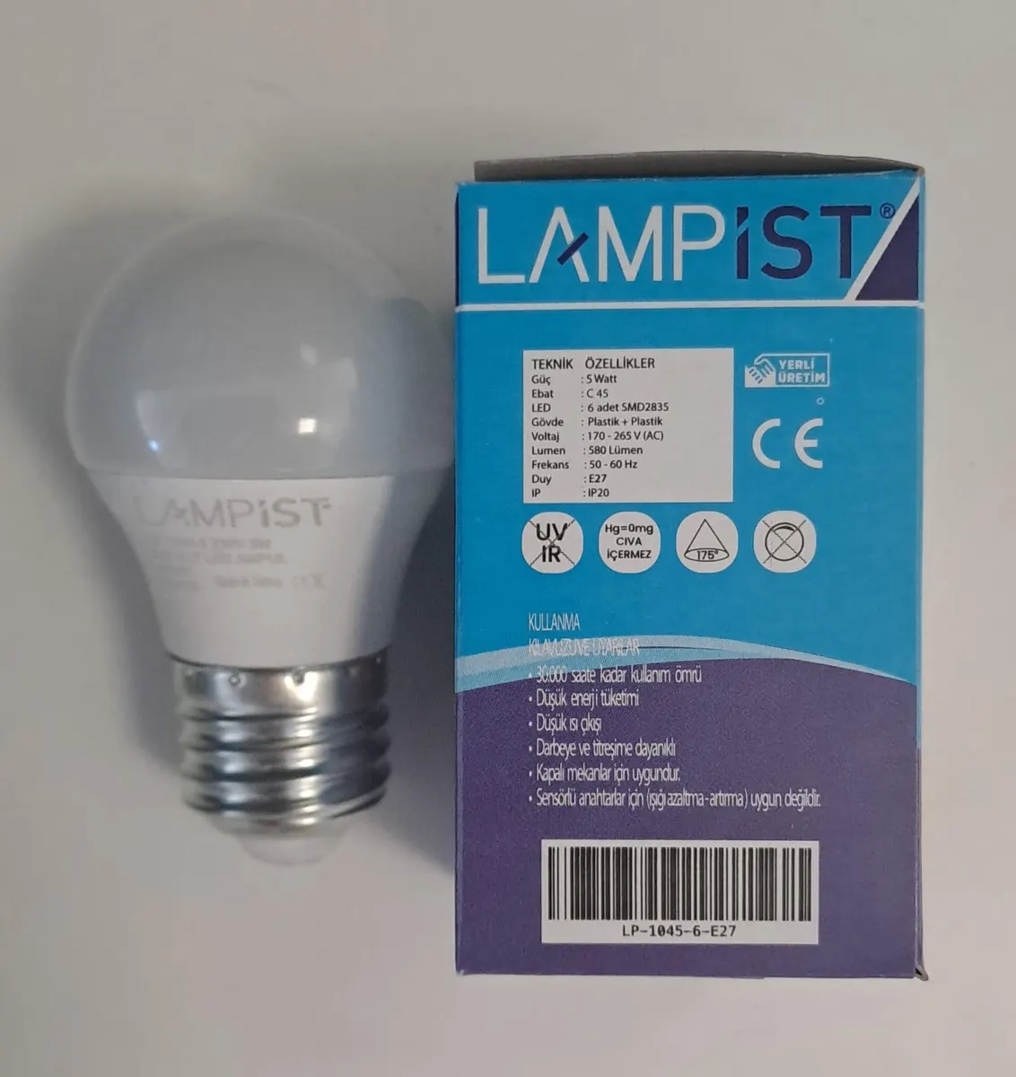 Lampist E27 DUY TOP LED Ampul 5W 580 LM Beyaz IŞIK 6500K G45 3