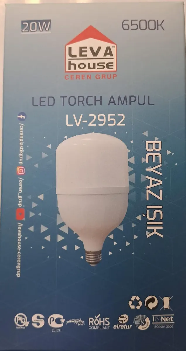 LEVA LED Ampul Torch E27 DUY 20 W 1800 LM Beyaz IŞIK 6500K Lv2952