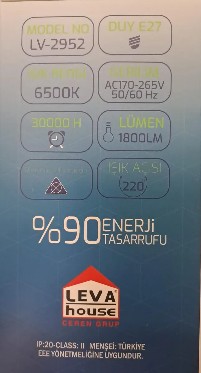 LEVA LED Ampul Torch E27 DUY 20 W 1800 LM Beyaz IŞIK 6500K Lv2952 3