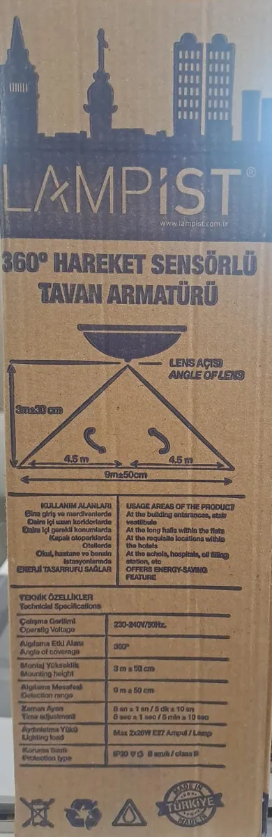Lampist Plastik Camlı Tavan Sensörü 2XE27 3