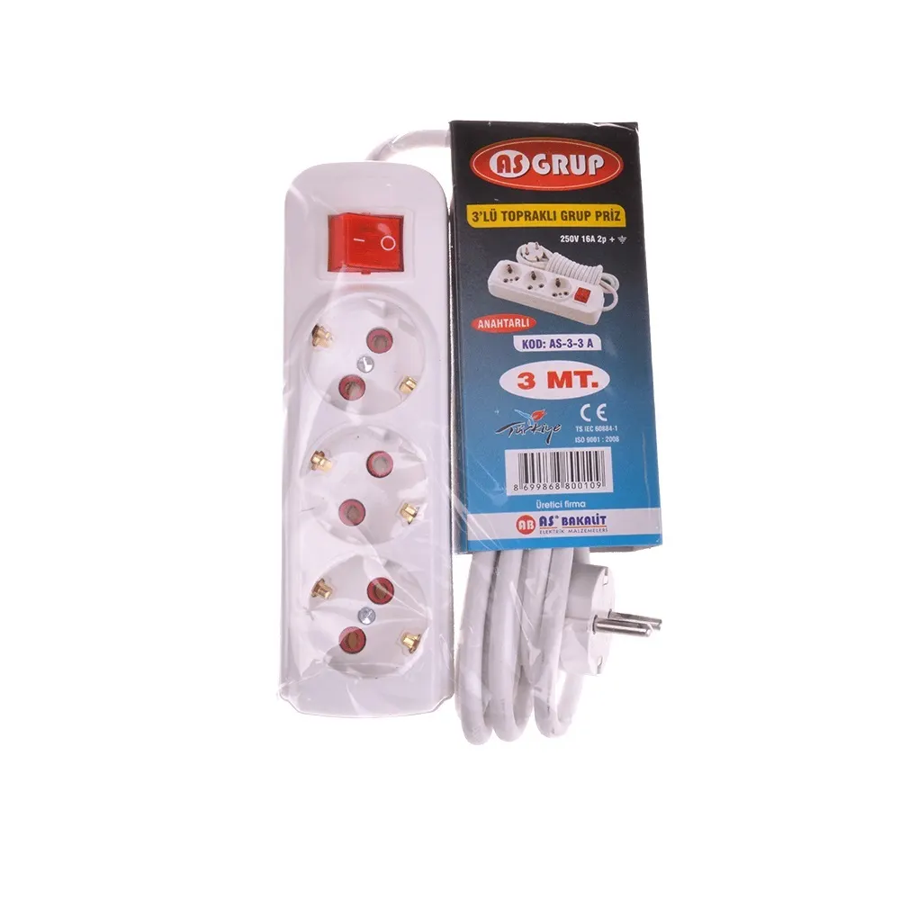 3 LÜ 3 Metre Topraklı GRUP PRİZ Anahtarlı (asgrup)
