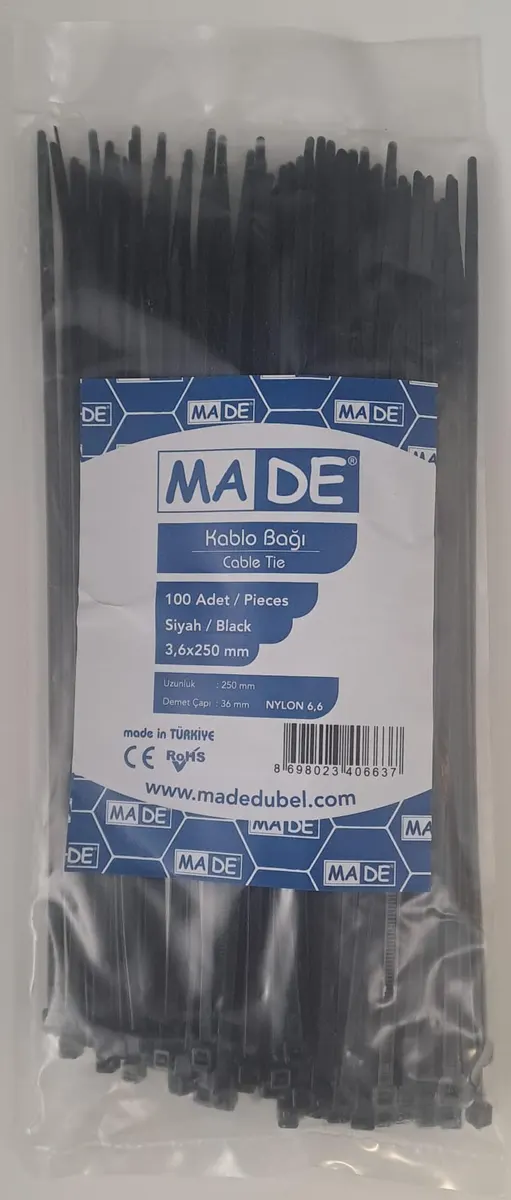 MADE KABLO BAĞI 3,6X250 mm SİYAH 100 LÜ 2