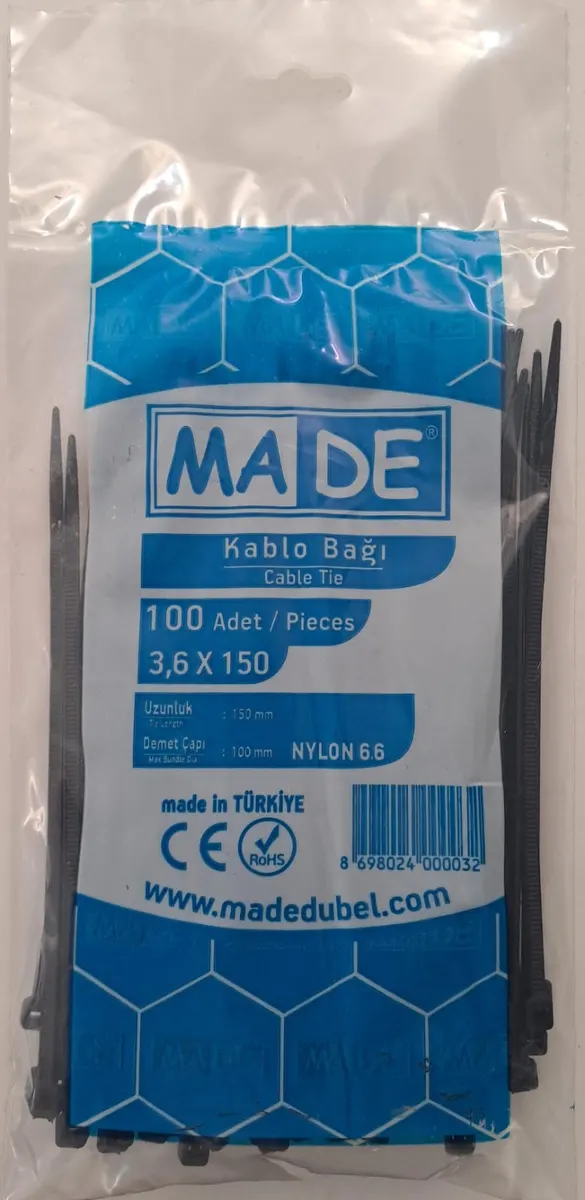MADE KABLO BAĞI 3,6X150 mm SİYAH 100 LÜ 2