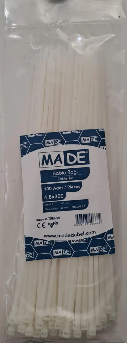 MADE KABLO BAĞI 4,8X300 mm BEYAZ 100 LÜ 2