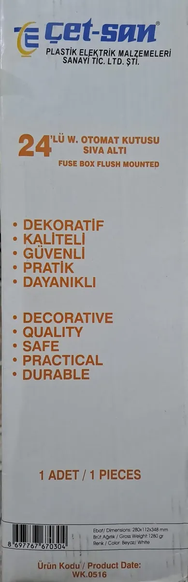 24 LÜ W. OTOMAT SİGORTA KUTUSU - SIVA ALTI SİGORTA KUTUSU ( 35 x 28 cm )
