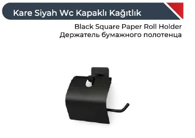 Alper Banyo Jasmin KARE Siyah Yapışkanlı Geniş Kapaklı WC Kağıtlık ( Jelatin Ambalaj ) 2