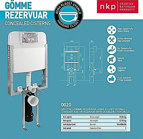 GÖMME REZERVUAR KLOZET UYUMLU 80mm NKP 0020