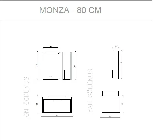 HİLTON BANYO DOLABI - MONZA 80 cm - GRİ 3