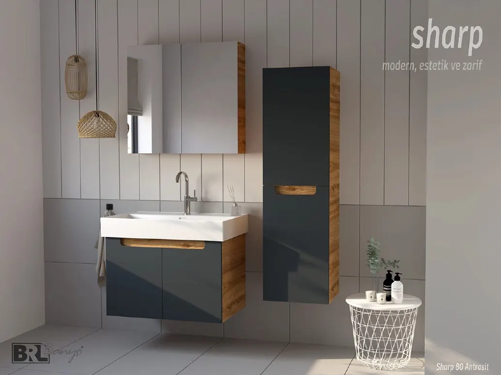 Hilton Banyo Dolabı - Sharp 80 Royal MEŞE / Antrasit 4