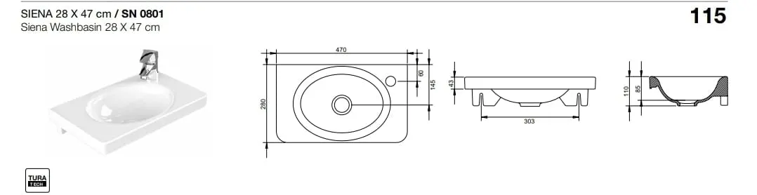 SİENA LAVABO 28X47cm TURAVİT 3