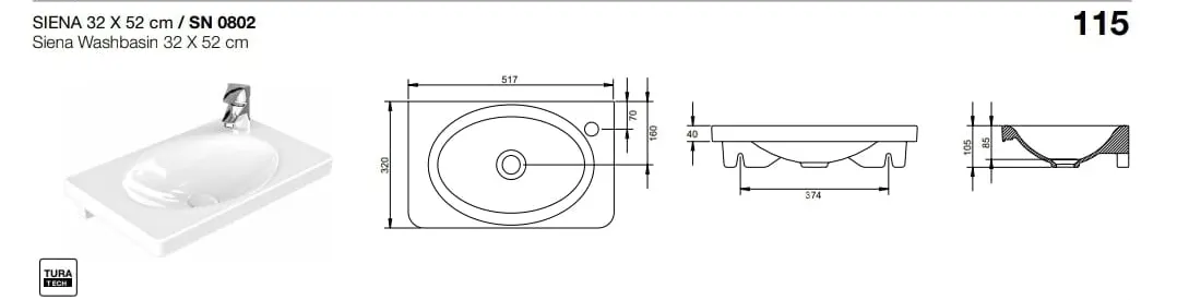SİENA LAVABO 32X52cm TURAVİT 3
