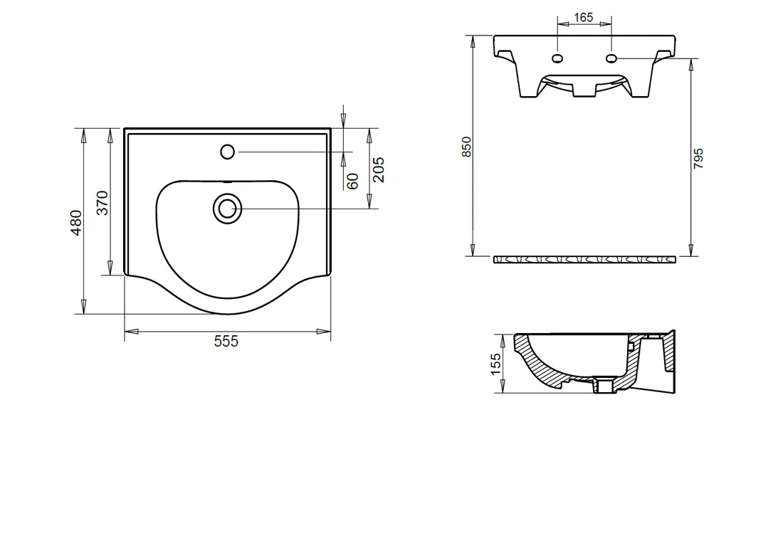 YAKAMOZ ETEJERLİ LAVABO 55cm TURAVİT 2