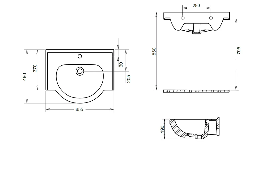 YAKAMOZ ETEJERLİ LAVABO 65cm TURAVİT 2
