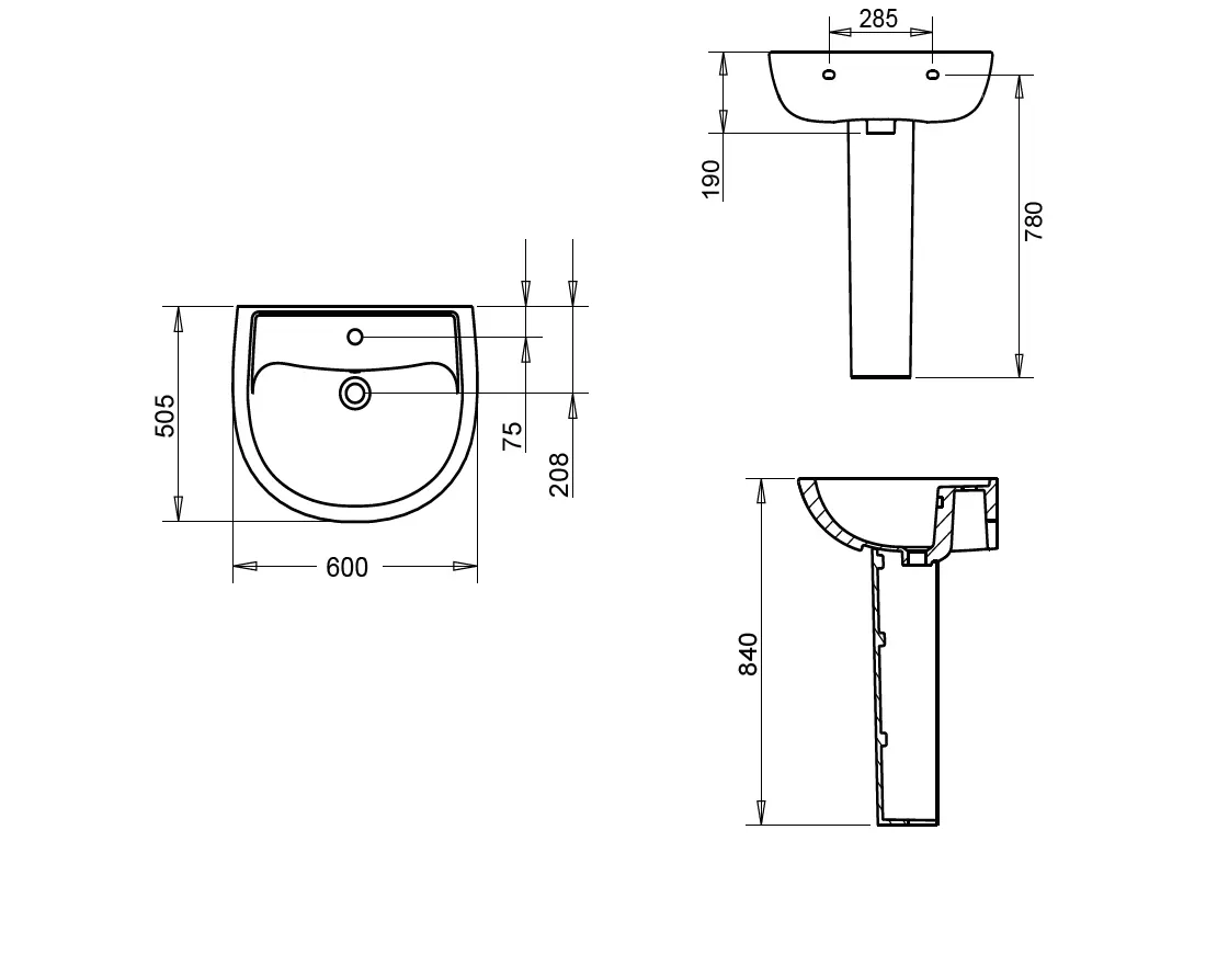 ALİZE LAVABO 50X60cm + KOLON AYAK TURAVİT 2