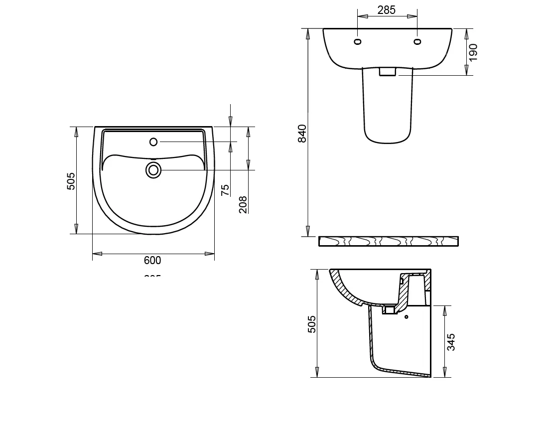 ALİZE LAVABO 50X60cm + YARIM AYAK TURAVİT 2