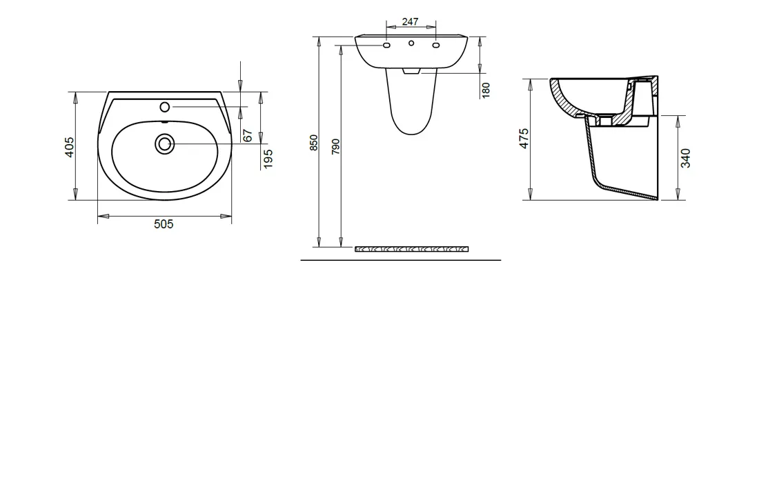40X50 OVAL Lavabo + Yarım AYAK Turavit 2
