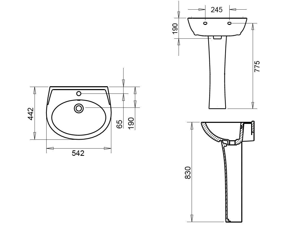 POLO LAVABO 45X55cm + KOLON AYAK TURASER 2