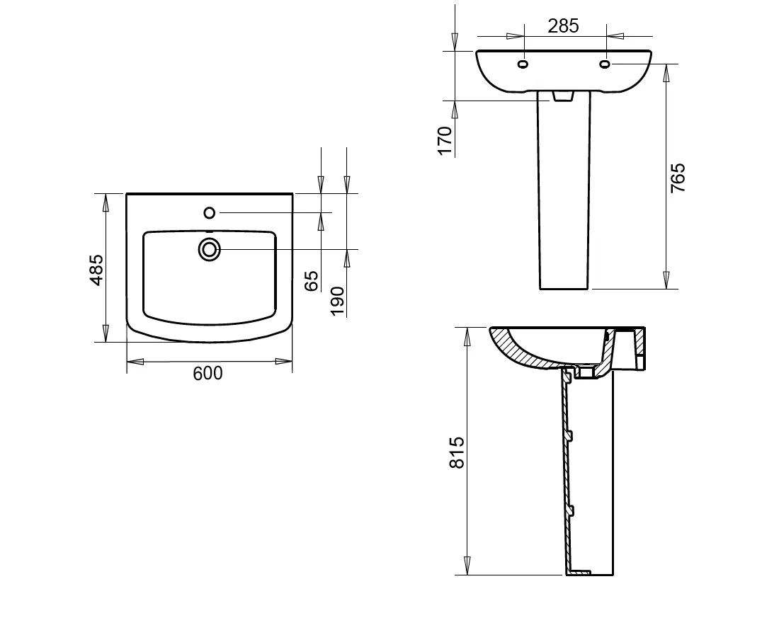 PLAZA LAVABO 50X60cm + KOLON AYAK TURAVİT 2