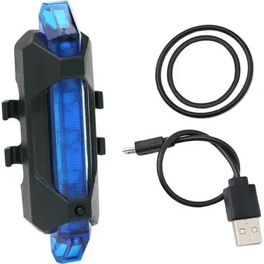 Şarjlı Bisiklet Işığı LED ÇOK Fonksiyonlu USB Girişli - MAVİ 4