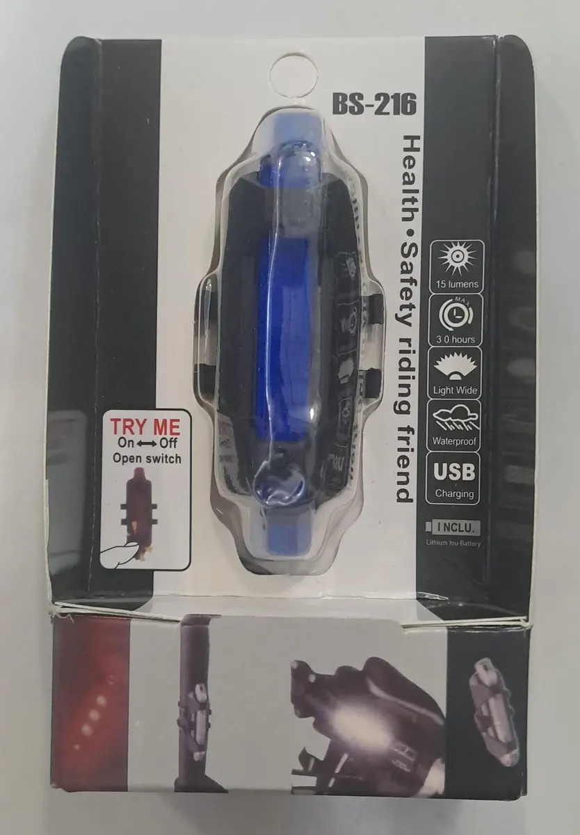 Şarjlı Bisiklet Işığı LED ÇOK Fonksiyonlu USB Girişli - MAVİ 5