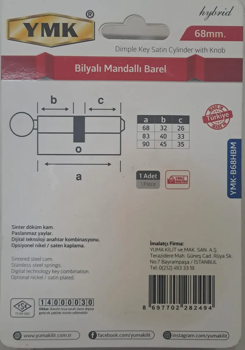 YMK 68 mm BİLYALI HYBRİD SATEN MANDALLI BAREL YMK-B68HBM