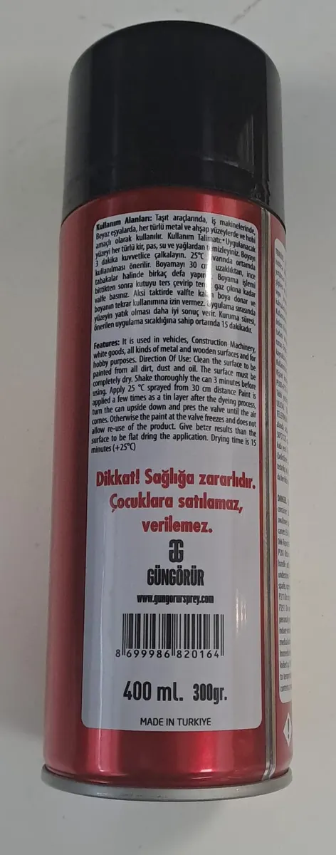 GÜNGÖRÜR SPREY BOYA 400 ml - MAT SİYAH 2