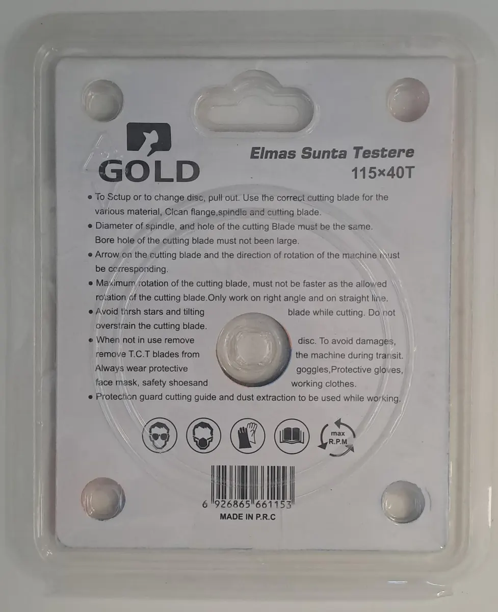 SUNTA - AHŞAP ELMAS DAİRE TESTERE - GOLD ELMAS TESTERE 115 LİK TCT ( 115 mm x 40 T x 22.23 mm )
