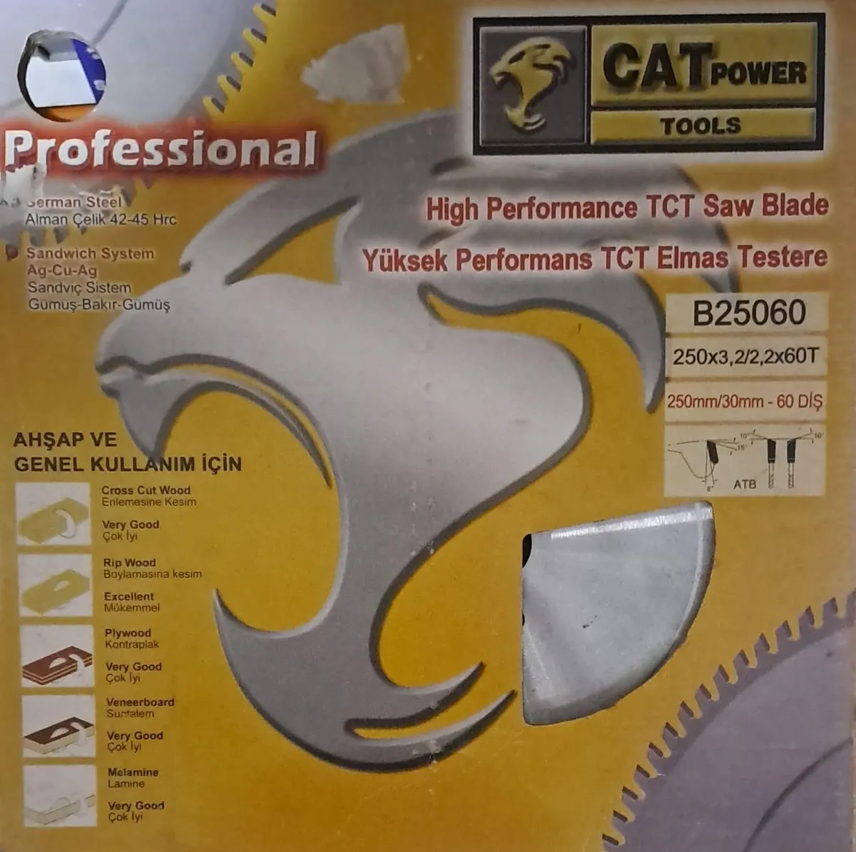 SUNTA - AHŞAP ELMAS DAİRE TESTERE 250 mm x 30 mm - 60 DİŞ ELMAS TESTERE ( CAT ) 3
