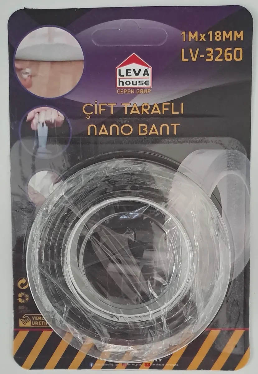 LEVA ŞEFFAF ÇİFT TARAFLI NANO BANT 18mm x 1metre LV-3260 2