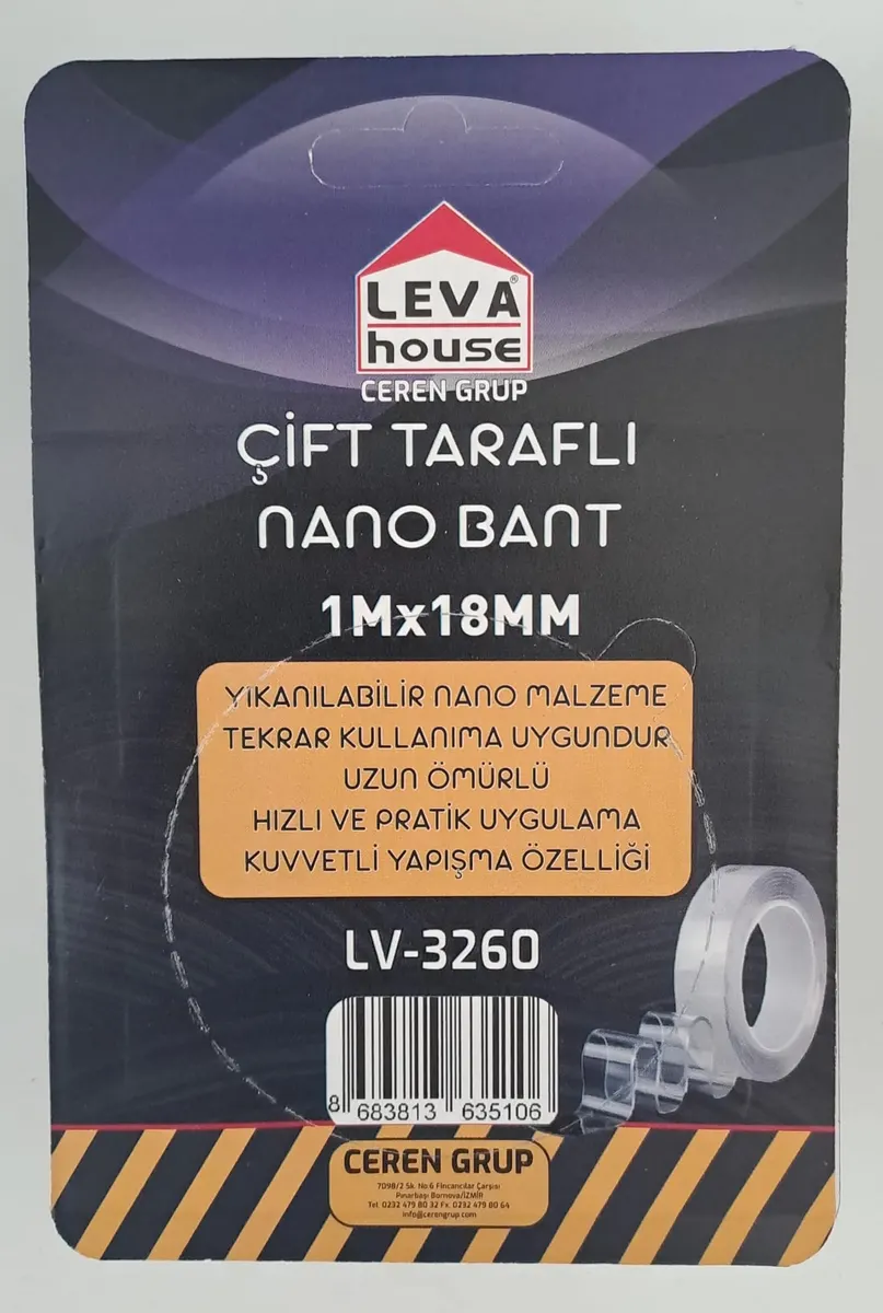 LEVA ŞEFFAF ÇİFT TARAFLI NANO BANT 18mm x 1metre LV-3260