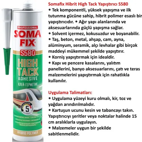 SOMA FİX S580 HIGH TACK Yapıştırıcı Silikon ( Korniş Yapıştırıcı ) 2