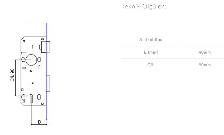DAF GÖMME STANDART ODA KAPI KİLİDİ - 40 mm 2