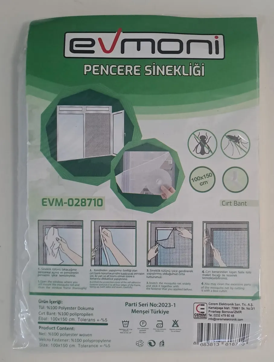 EVMONİ PENCERE SİNEKLİĞİ CIRT BANTLI 100 cm x 150 cm